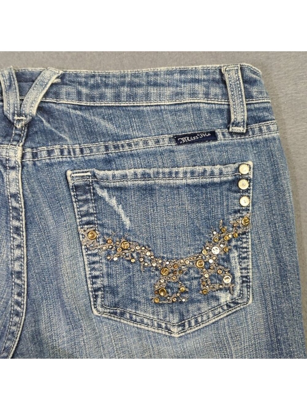 Miss Me Jeans Women's 31 Blue Embellished Pockets Bootcut Denim